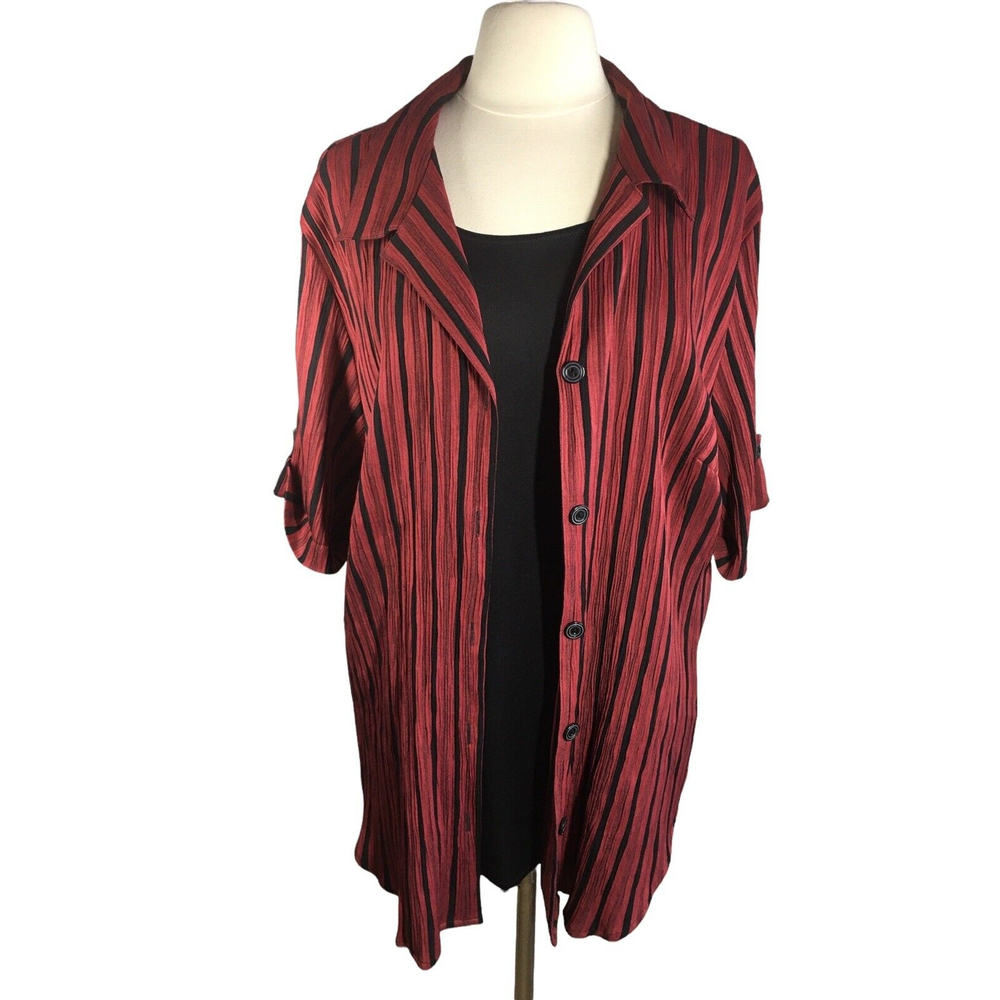 Maggie Barnes Woman's Cardigan with Attached Black Tank Size 24W Red & Black